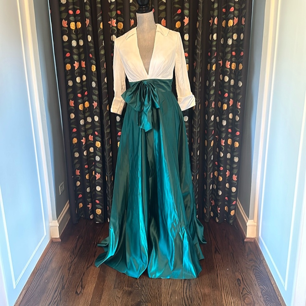 Classy Dark Green and White Gown